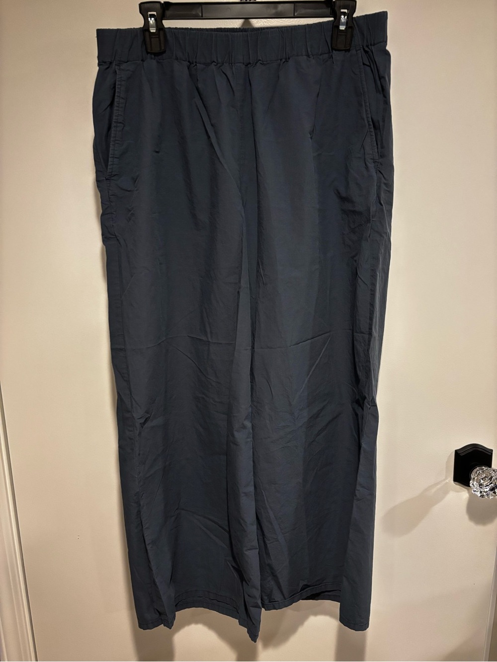 Eileen Fisher 100% Organic Cotton Wide Leg Pull In Crop Pant Navy Size Med
